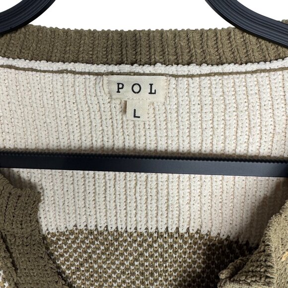 POL Olive & Ivory Oversized Cozy Chunky Knit Sweater Zebra Pattern Womens Large - Picture 4 of 10